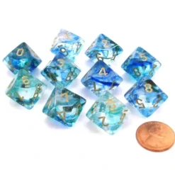 Dice>Set of Ten D10s Nebula Dice Set with Luminary - Oceanic with Gold Numbers - Your Source for Gaming Essentials