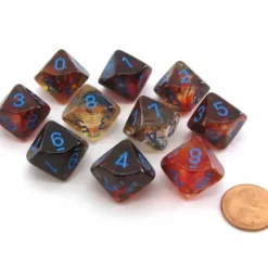 Dice>Set of Ten D10s Nebula Dice Set with Luminary - Primary with Blue Numbers - Your Source for Gaming Essentials