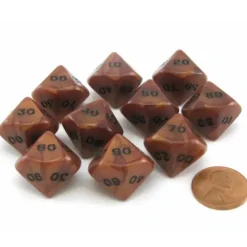 Dice>Set of 10 Tens D10 (00-90) Olympic Pearlized Dice - Bronze with Black Numbers - Your Source for Gaming Essentials
