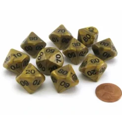 Dice>Set of 10 Tens D10 (00-90) Olympic Pearlized Dice - Gold with Black Numbers - Your Source for Gaming Essentials