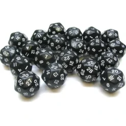 Dice>Set of 20 Triantakohedron D30 30 Sided 33mm Jumbo Dice - Black w White Numbers - Your Source for Gaming Essentials