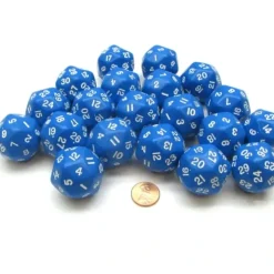 Dice>Set of 20 Triantakohedron D30 30 Sided 33mm Jumbo Dice - Blue w White Numbers - Your Source for Gaming Essentials