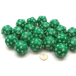 Dice>Set of 20 Triantakohedron D30 30 Sided 33mm Jumbo Dice - Green w White Numbers - Your Source for Gaming Essentials