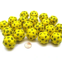 Dice>Set of 20 Triantakohedron D30 30 Sided 33mm Jumbo Dice - Yellow w Black Numbers - Your Source for Gaming Essentials