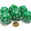 Dice>Set of 6 Triantakohedron D30 30 Sided 33mm Jumbo Dice - Green w White Numbers - Your Source for Gaming Essentials