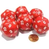 Dice>Set of 6 Triantakohedron D30 30 Sided 33mm Jumbo Dice - Red w White Numbers - Your Source for Gaming Essentials