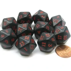 Dice>Set of 10 Twenty Sided 19mm D20 Opaque RPG Dice - Black with Red Numbers Die - Your Source for Gaming Essentials
