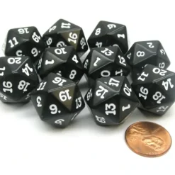 Dice>Set of 10 Twenty Sided 19mm D20 Opaque RPG Dice - Black with White Numbers Die - Your Source for Gaming Essentials