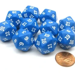 Dice>Set of 10 Twenty Sided 19mm D20 Opaque RPG Dice - Blue with White Numbers Die - Your Source for Gaming Essentials