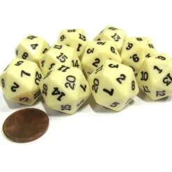 Dice>Set of 10 Twenty Sided 19mm D20 Opaque RPG Dice - Ivory with Black Numbers Die - Your Source for Gaming Essentials