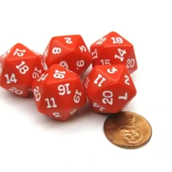 Dice>Set of 5 Twenty Sided 19mm D20 Opaque Dice RPG D&D Red with White Numbers Die - Your Source for Gaming Essentials