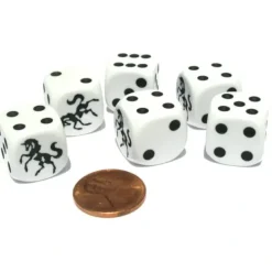 Dice>Set of 6 Unicorn 16mm D6 Round Edge Animal Dice - White with Black Pips - Your Source for Gaming Essentials