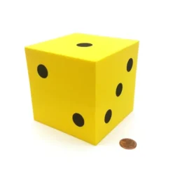 Dice>Single Huge Very Large 100mm Foam Dice (1 Piece) - Yellow with Black - Your Source for Gaming Essentials