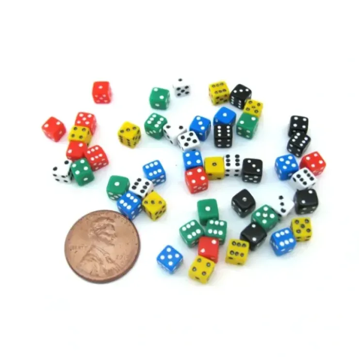 Dice>50 Six Sided D6 5mm .197 Inch Die Small Tiny Mini Miniature MultiColored Dice - Your Source for Gaming Essentials
