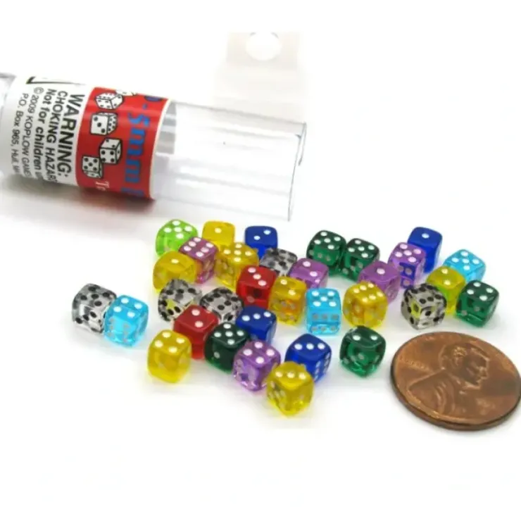 Dice>30 Six Sided D6 5mm .197 Inch Transparent Die Tiny Mini MultiColored Clear Dice - Your Source for Gaming Essentials