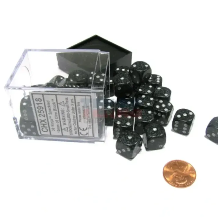 Dice>Speckled 12mm D6 Chessex Dice Block (36 Dice) - Ninja - Your Source for Gaming Essentials