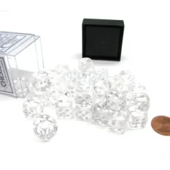 Dice>Translucent 12mm D6 Chessex Dice Block (36 Die) - Clear with White Pips - Your Source for Gaming Essentials