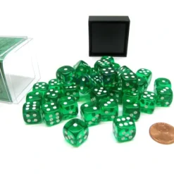 Dice>Translucent 12mm D6 Chessex Dice Block (36 Die) - Green with White Pips - Your Source for Gaming Essentials