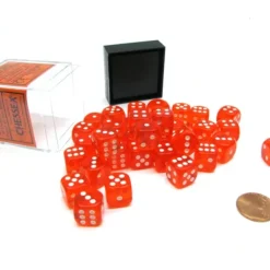 Dice>Translucent 12mm D6 Chessex Dice Block (36 Die) - Orange with White Pips - Your Source for Gaming Essentials