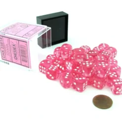 Dice>Translucent 12mm D6 Chessex Dice Block (36 Die) - Pink with White Pips - Your Source for Gaming Essentials