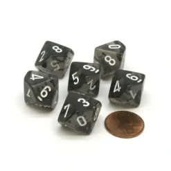 Dice>Translucent 16mm D10 (0-9) Chessex Dice, 6 Pieces - Smoke with White Numbers - Your Source for Gaming Essentials