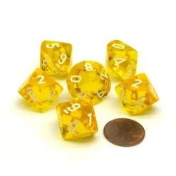 Dice>Translucent 16mm D10 (0-9) Chessex Dice, 6 Pieces - Yellow with White Numbers - Your Source for Gaming Essentials