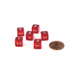 Dice>Translucent 9mm Mini 6 Sided D6 Dice, 6 Pieces - Red with White Numbers - Your Source for Gaming Essentials