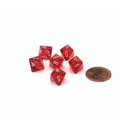 Dice>Translucent 9mm Mini 8 Sided D8 Dice, 6 Pieces - Red with White Numbers - Your Source for Gaming Essentials