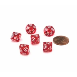 Dice>Translucent 10mm Mini Tens D10 Dice, 6 Pieces - Red with White Numbers - Your Source for Gaming Essentials