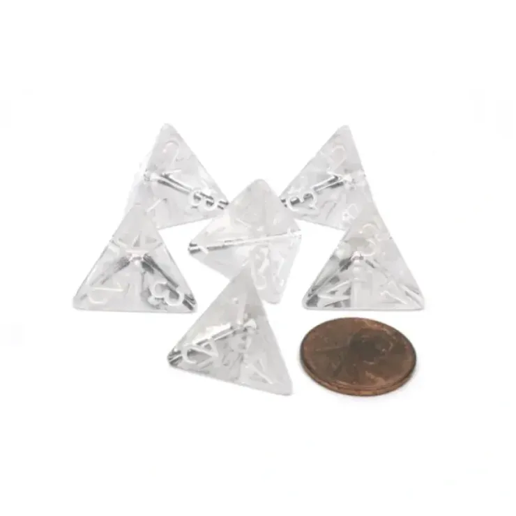 Dice>Translucent 18mm 4 Sided D4 Chessex Dice, 6 Pieces - Clear with White Numbers - Your Source for Gaming Essentials