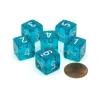 Dice>Translucent 15mm 6 Sided D6 Chessex Dice, 6 Pieces - Teal with White Numbers - Your Source for Gaming Essentials