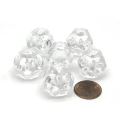Dice>Translucent 18mm 12 Sided D12 Chessex Dice, 6 Pieces - Clear with White Numbers - Your Source for Gaming Essentials