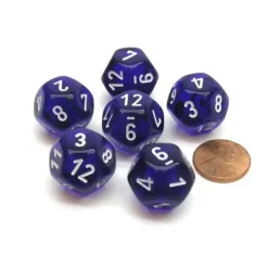 Dice>Translucent 18mm 12 Sided D12 Chessex Dice, 6 Pieces - Purple with White - Your Source for Gaming Essentials