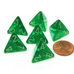 Dice>Translucent 18mm 4 Sided D4 Chessex Dice, 6 Pieces - Green with White - Your Source for Gaming Essentials