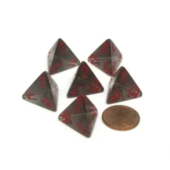 Dice>Translucent 18mm 4 Sided D4 Chessex Dice, 6 Pieces - Smoke with Red Numbers - Your Source for Gaming Essentials