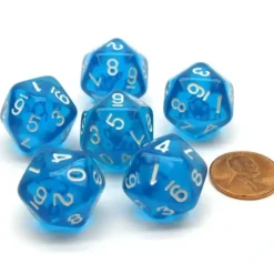 Dice>Translucent 18mm 20-Sided D10 Dice Numbered 0-9 Twice, 6 Pieces - Blue - Your Source for Gaming Essentials