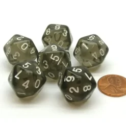 Dice>Translucent 18mm 20-Sided D10 Dice Numbered 0-9 Twice, 6 Pieces - Smoke - Your Source for Gaming Essentials