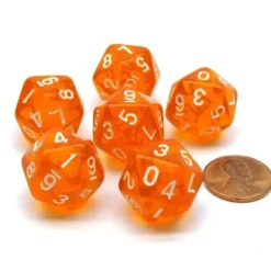 Dice>Translucent 18mm 20-Sided D10 Dice Numbered 0-9 Twice, 6 Pieces- Orange - Your Source for Gaming Essentials
