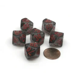 Dice>Translucent 16mm Tens D10 (00-90) Chessex Dice 6 Pieces - Smoke with Red Numbers - Your Source for Gaming Essentials