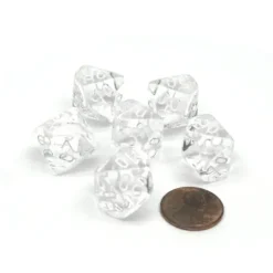 Dice>Translucent 16mm Tens D10 (00-90) Chessex Dice, 6 Pcs - Clear with White Numbers - Your Source for Gaming Essentials