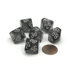 Dice>Translucent 16mm Tens D10 (00-90) Chessex Dice, 6 Pcs - Smoke with White Numbers - Your Source for Gaming Essentials
