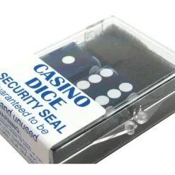 Dice>Transparent Precision Casino 3/4" Dice, 2 Pieces in Case - Blue with White Pips - Your Source for Gaming Essentials