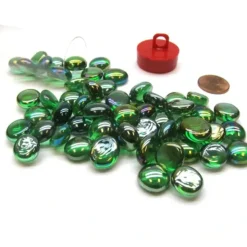 Board Games>Tube of 40 Glass Gaming Stones (12-15mm) - Crystal Green Iridized - Your Source for Gaming Essentials
