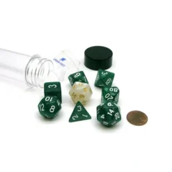 Dice>Tube of 7 Polyhedral RPG Sirius Dice with Bonus D20 - Pearl Green Acrylic - Your Source for Gaming Essentials