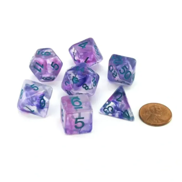 Dice>Unicorn Resin 16mm 7-Die Polyhedral Dice Set - Violet Infusion - Your Source for Gaming Essentials