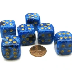 Dice>Vortex 20mm Big D6 Chessex Dice, 6 Pieces - Blue with Gold Pips - Your Source for Gaming Essentials