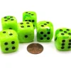 Dice>Vortex 20mm Big D6 Chessex Dice, 6 Pieces - Bright Green with Black Pips - Your Source for Gaming Essentials