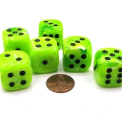 Dice>Vortex 20mm Big D6 Chessex Dice, 6 Pieces - Bright Green with Black Pips - Your Source for Gaming Essentials