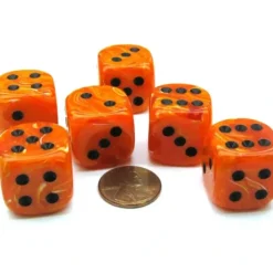 Dice>Vortex 20mm Big D6 Chessex Dice, 6 Pieces - Orange with Black Pips - Your Source for Gaming Essentials