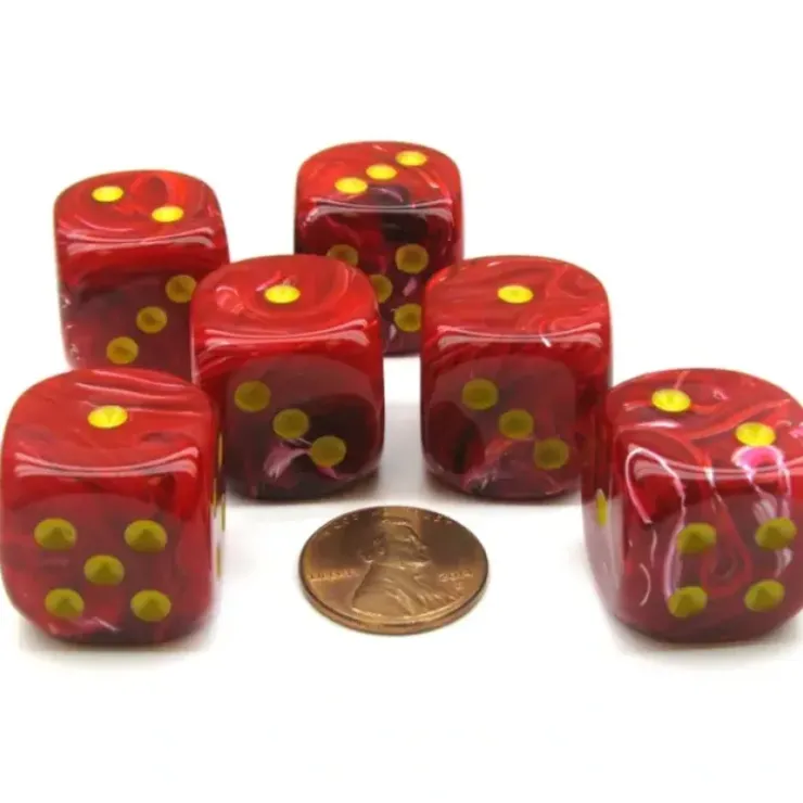 Dice>Vortex 20mm Big D6 Chessex Dice, 6 Pieces - Red with Yellow Pips - Your Source for Gaming Essentials